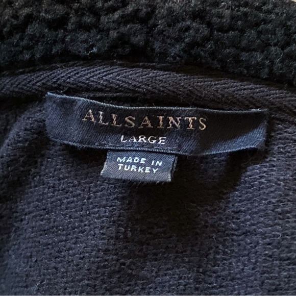 ALL SAINTS BLACK FUZZY NECKLINE FAUX SHERPA COLLAR BORA BIKER SWEATSHIRT JACKET - Picture 7 of 8